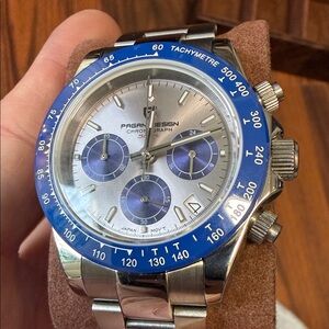 PAGANI DESIGN Men's Silver and Blue Chronograph Watch